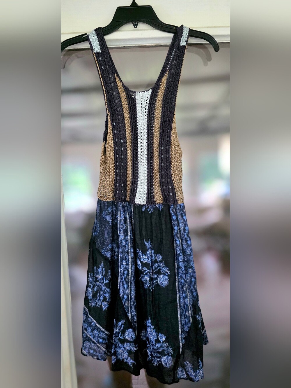 Free People FP Katies Blue Mixed-Media Crochet Mini Dress Boho Concert Sz Small - Picture 1 of 4